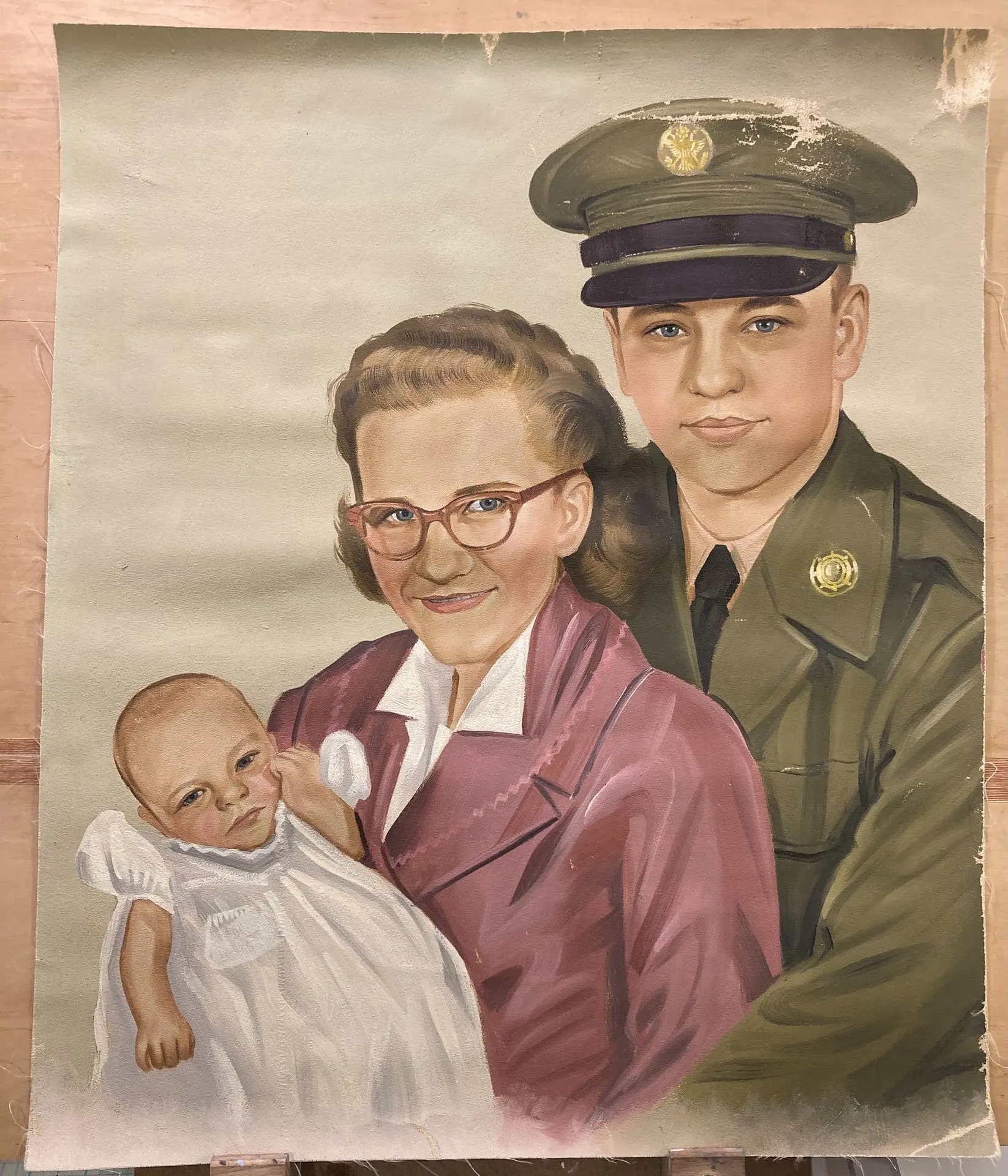 1950s Korean Portrait Serviceman's Family Art Restoration
